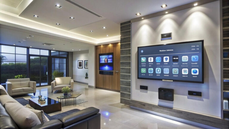 interactive flat panel in office lobby